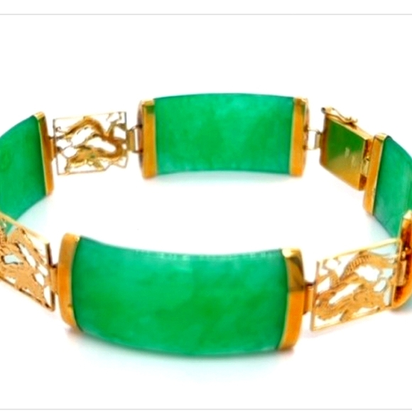 🐉🐲Year of the Dragon 🐉🐲 Stunning Fine Jade Dinosaurs in 14K Gold Links - Picture 4 of 4